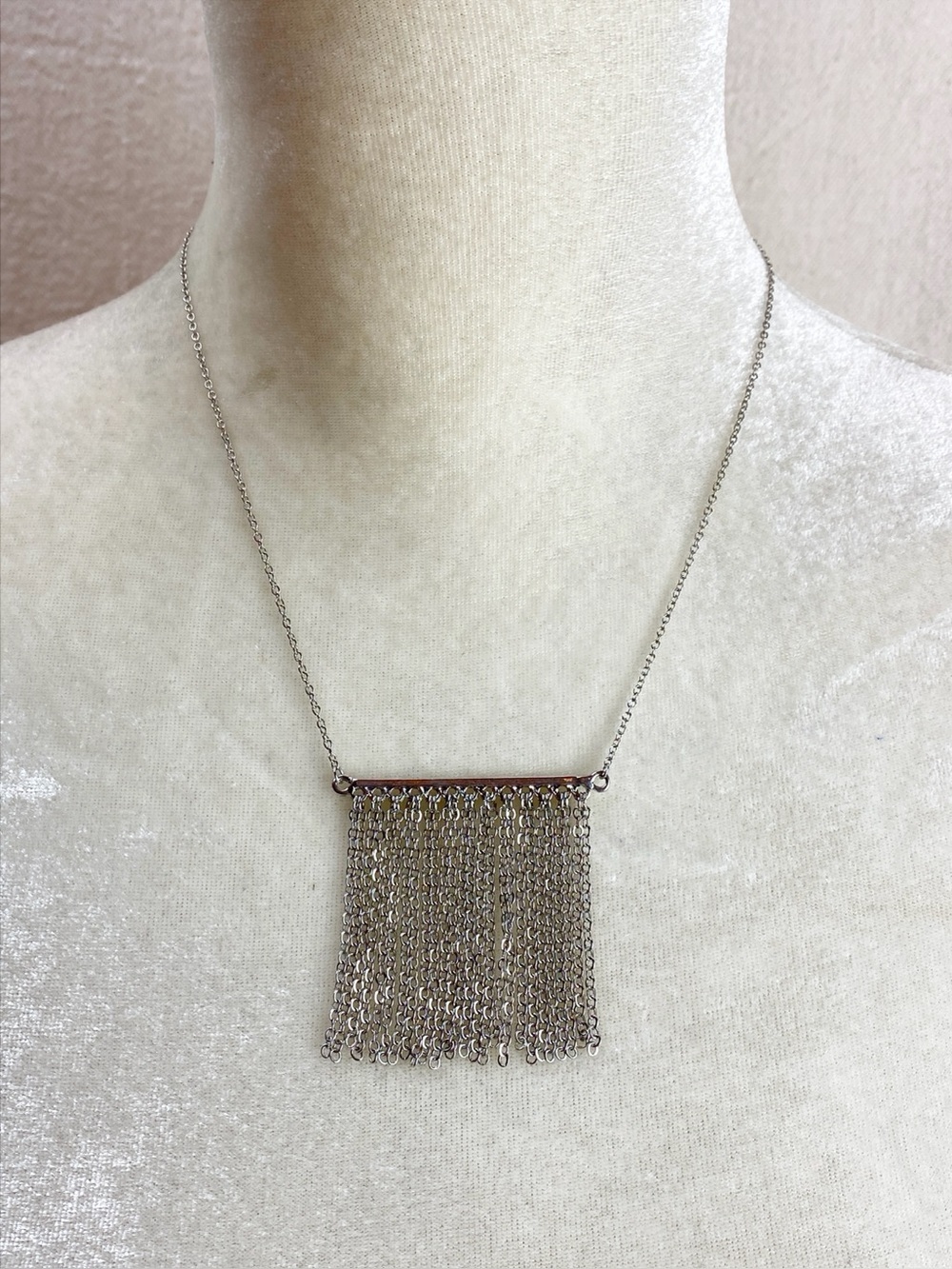 Express Silver tone Fringe Chain Statement Necklace